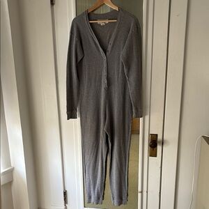 Vintage 90s Victoria’s Secret Country Waffle Knit Gray Long John Onsie Romper